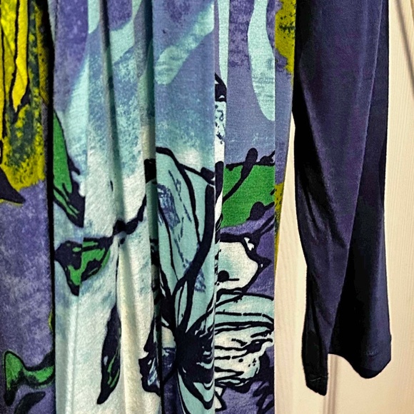 CARDIGAN, DRAPE FRONT, BLUE FLORAL MIX, SIZE 3X, LONG SLEEVES, LONG LENGTH, JOAN - Picture 5 of 8